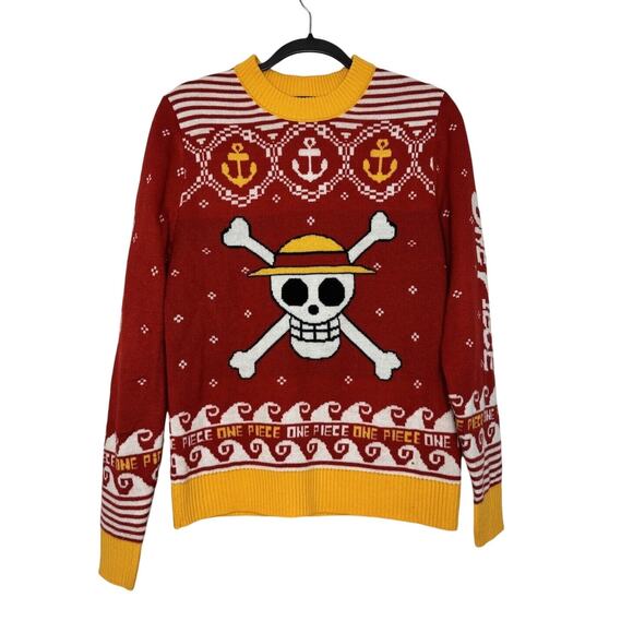 Gifury One Piece Luffy Men's Small Skull Red Pullover Sweater Pirate Holiday